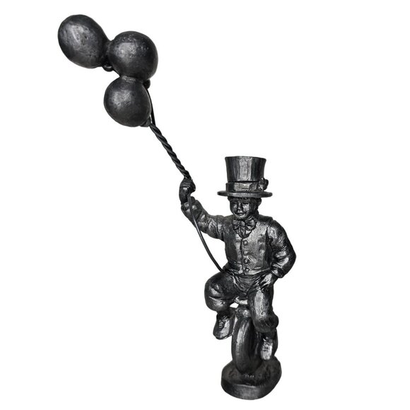 Vintage michael ricker Pewter Circus Clown Figurine On Unicycle With Balloons - Picture 1 of 8